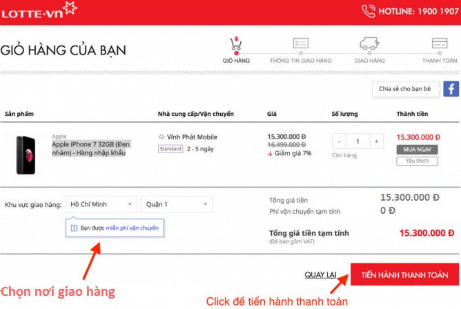 cach dat hang tai lotte