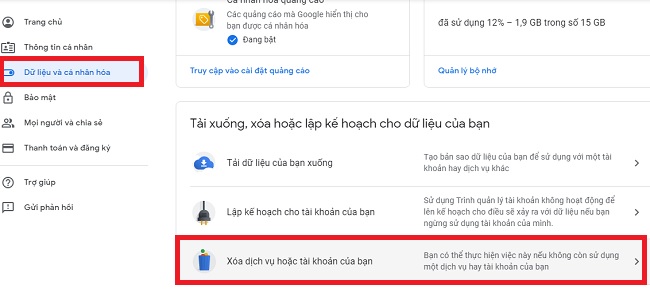 Xóa tài khoản Google